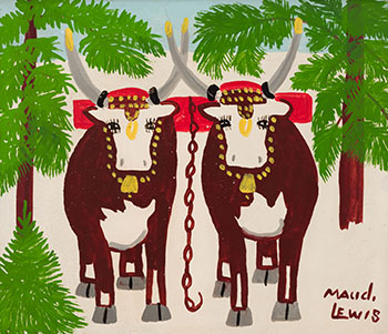 Two Oxen in Winter by Maud Lewis