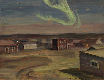 Landscape with Aurora Borealis / Mining Town (verso) par Alexander Young (A.Y.) Jackson