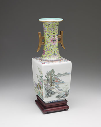 A Chinese Famille Rose 'Landscape and Fauna' Faceted Vase, Qianlong Mark, Republican Period (1911-1949) by  Chinese Art