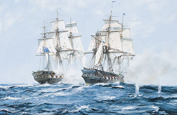 The Action between H.M.S. Java and USS Constitution, 1812 par Montague J. Dawson