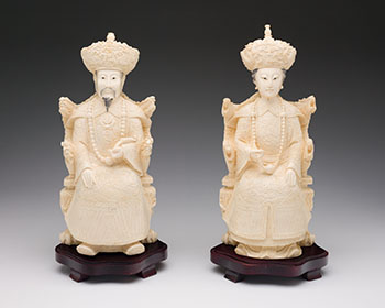 A Set of Large Chinese Ivory Carved King and Queen Figures by  Chinese Art