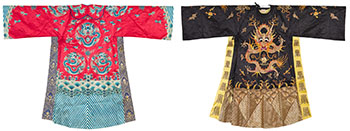 Two Chinese Silk Embroidered Dragon Opera Robes, Second Half 20th Century by  Chinese School