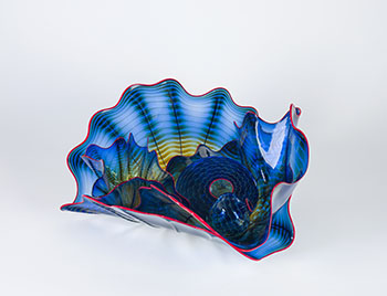 King's Blue Persian with Scarlet Lip Wraps (5 pieces) by Dale Chihuly