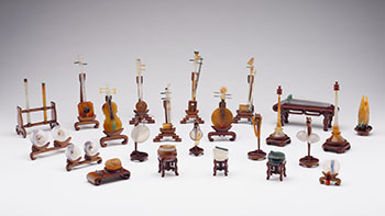 A Complete Set of 24 Chinese Agate Carved Miniature Musical Instruments, c. 1970s by  Chinese Art