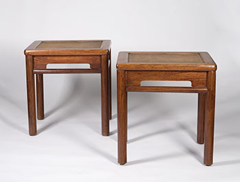 A Pair of Chinese Suanzhi Hardwood Square Stools, Fangdeng, Early 20th Century by  Chinese Art