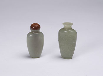 Two Chinese Pale Celadon Jade Snuff Bottles, Late Qing Dynasty by  Chinese Art