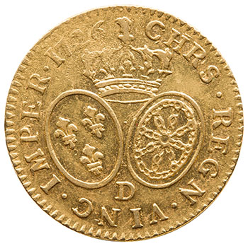 Louis XV Gold Louis d’Or 1726 D, Lyon Mint by  France