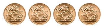 Four Elizabeth II Gold Sovereigns 1958, London Mint par  United Kingdom