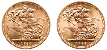 Two Elizabeth II Gold Sovereigns 1964 and 1965, London Mint par  United Kingdom