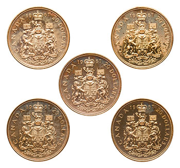 Five Elizabeth II Gold Specimen 20 Dollars 1967, “Confederation Centennial – Canadian Coat of Arms” by  Canada