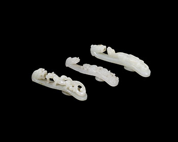 Three Chinese White Jade Carved Belthooks, 18th/19th Century by  Chinese Art