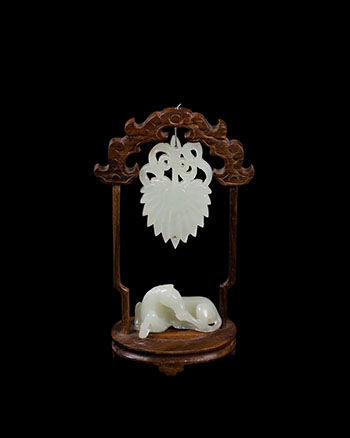 A Chinese White Jade Carved Horse and Hanging Pendant Group, 19th Century by  Chinese Art