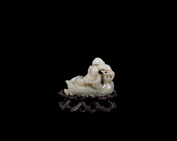 A Chinese Pale Celadon Jade ‘Immortal on Raft’ Carving, 19th Century by  Chinese Art