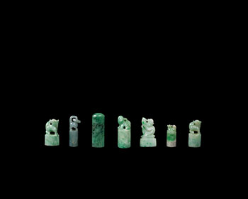 Set of Seven Miniature Jadeite Seals, 19th Century by  Chinese Art