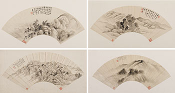 Lu Hui, Dai Yiheng and Others, Four Landscape Fan Paintings by  Chinese Art
