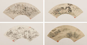 Tang Yifen, Bao Ji, Yao Lixiu and Others, Four Landscape Fan Paintings by  Chinese Art