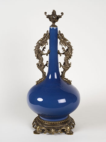 A Chinese Blue Glazed and Metal-Mounted Bottle Vase, Kangxi Mark by  Chinese Art