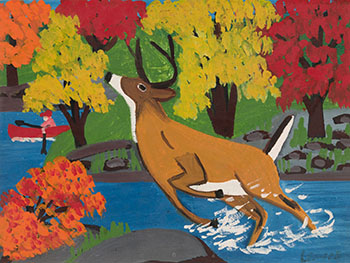 Deer Jumping in the Water par Maud Lewis