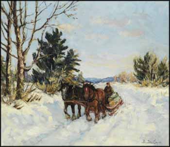 On the River Road, Hauling Logs by Berthe Des Clayes