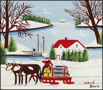 Hauling Logs by the Harbour by Maud Lewis