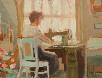 Mrs. Davies at the Sewing Machine / House in Winter (verso) by Albert Henry Robinson