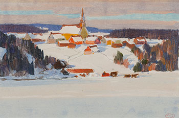 Village ensoleillé par Clarence Alphonse Gagnon