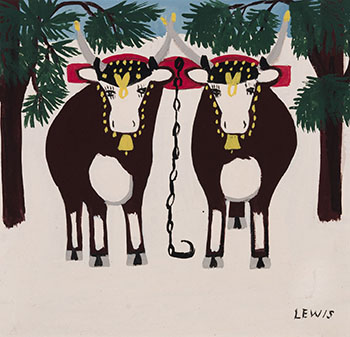 Two Oxen in Winter par Maud Lewis