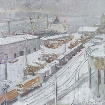 Snowy Day, New Westminster by Joseph Francis (Joe) Plaskett