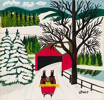 Sleigh and Covered Bridge by Maud Lewis