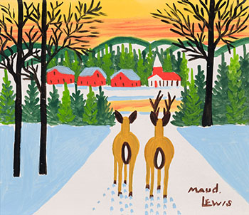Two Deer in Winter par Maud Lewis