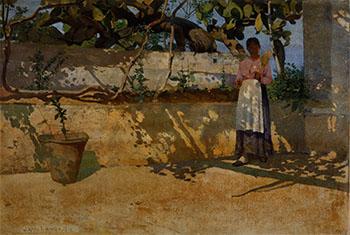 Woman in a Sunny Courtyard par James Kerr-Lawson