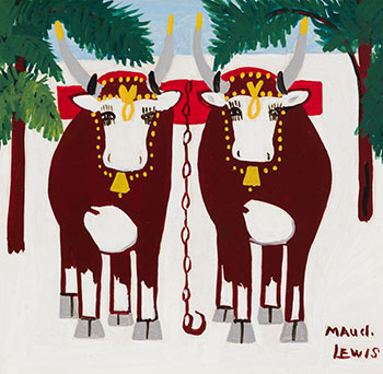 Oxen in Winter by Maud Lewis