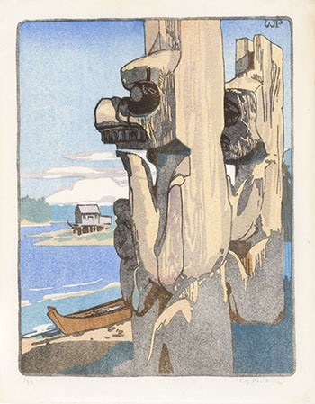 Siwash House Posts, Tsatsisnukomi, British Columbia by Walter Joseph (W.J.) Phillips