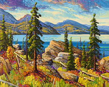 Rocky Bluffs Over Okanagan Lake by Rod Charlesworth