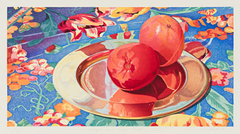 Mangoes on a Brass Plate by Mary Frances Pratt