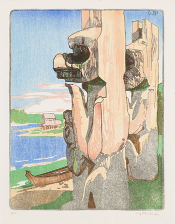 Siwash House Posts, Tsatsisnukomi, British Columbia par Walter Joseph (W.J.) Phillips