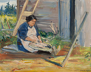 Woman Mending Snow Shoe par Frederick William Hutchison