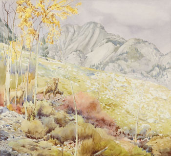 Mountain Sheep in the Rockies par Walter Joseph (W.J.) Phillips