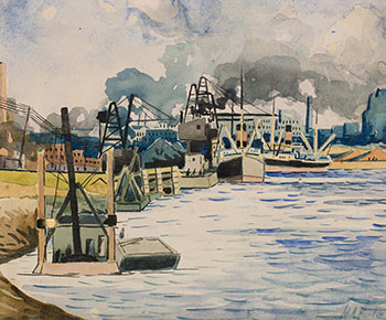 Le Port de Montréal, avec vue sur Hochelaga par Marc-Aurèle Fortin