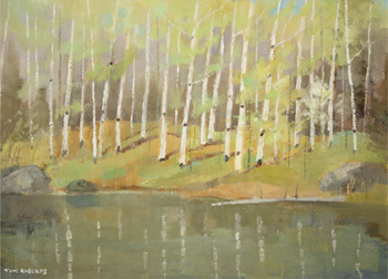 Spring Birches on Speyside Stream by Tom (Thomas) Keith Roberts