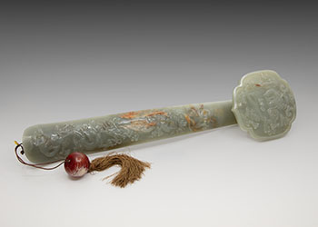 A Large Chinese Celadon Jade Inscribed Ruyi ‘Dragon’ Sceptre, 19th/20th Century by  Chinese Art