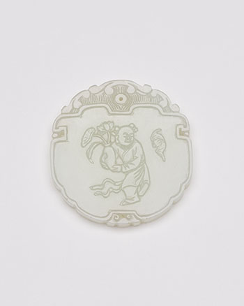 A Chinese White Jade 'Boy and Bat' Pendant, 18th to 19th Century by Chinese Artist