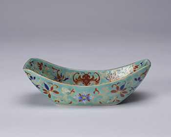A Chinese turquoise glazed ingot-form bowl, Jiaqing mark, Late Qing Dynasty by  Chinese Art