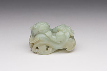 A Chinese Pale Celadon Jade Mythical Beast Group, Mid 20th Century by  Chinese Art