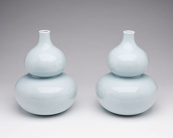 A Pair of Chinese Sky-Blue Double Gourd Vases, Qianlong Mark, Republican Period par  Chinese Art