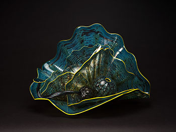 Blue and Green Persian Set with Yellow Lip Wraps (7 pieces) by Dale Chihuly