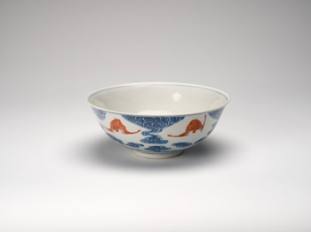 A Chinese Blue, White and Iron Red 'Bat' Bowl, Guangxu Mark and Period (1875-1908) by  Chinese Art