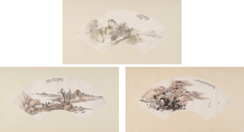 Three Chinese Fan Paintings of Landscapes by  Chinese Art