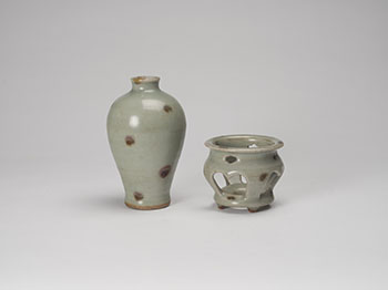 A Rare Chinese Longquan Tobi Seiji Meiping Vase and Stand, Yuan to Ming Dynasty by  Chinese Art