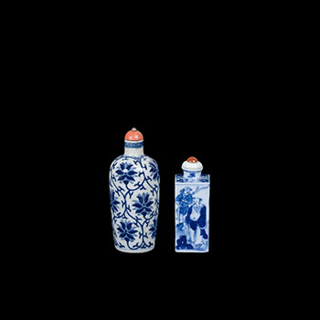 Two Chinese Blue and White Snuff Bottles, 19th Century by  Chinese Art